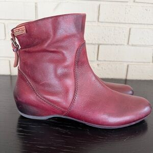 Pikolinos Red Leather Boots Booties Western Lagenlook Comfort Modern Size 8.5